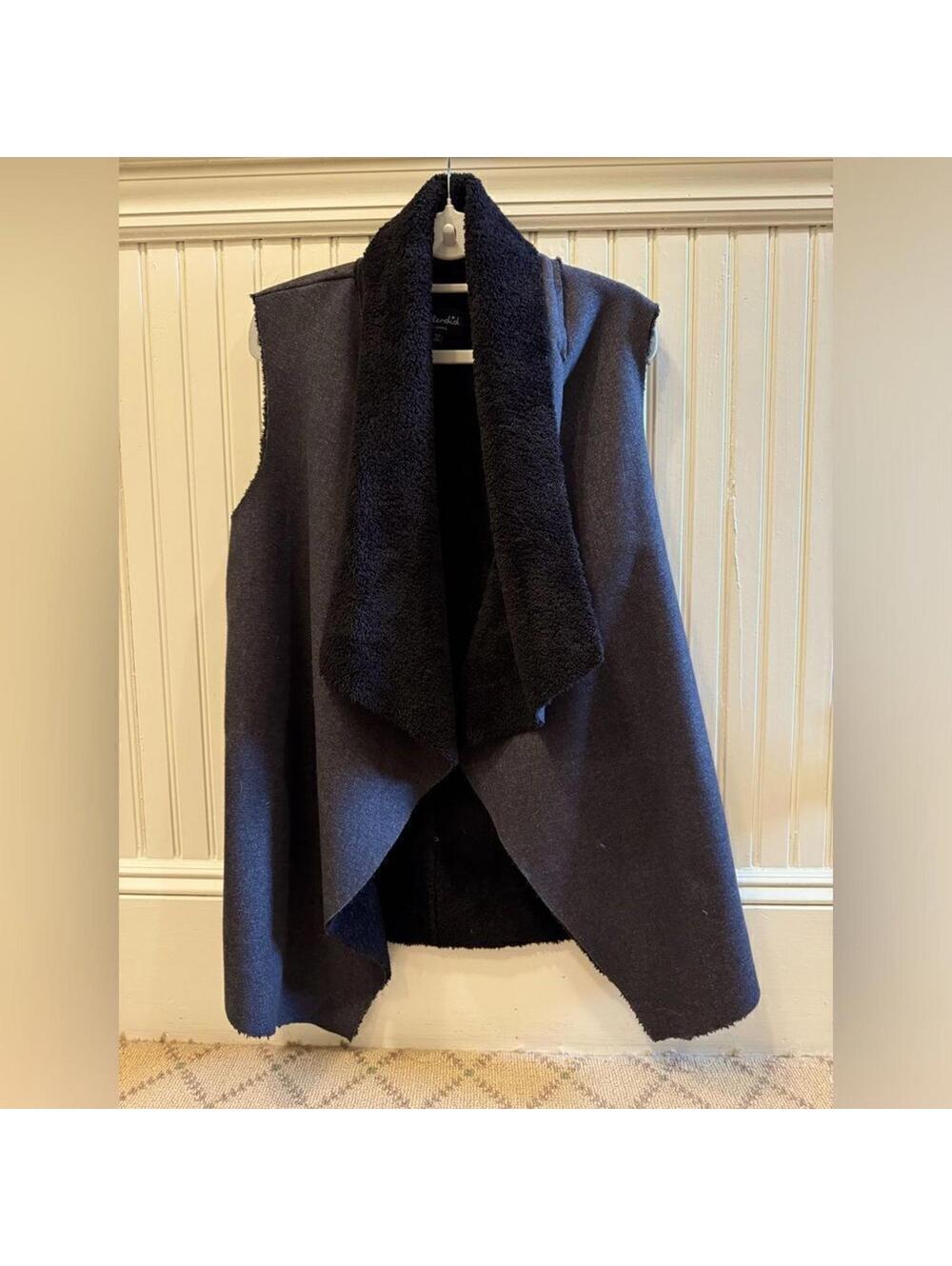 Splendid boho long gray jacket vest w black fleece lining NWOT S